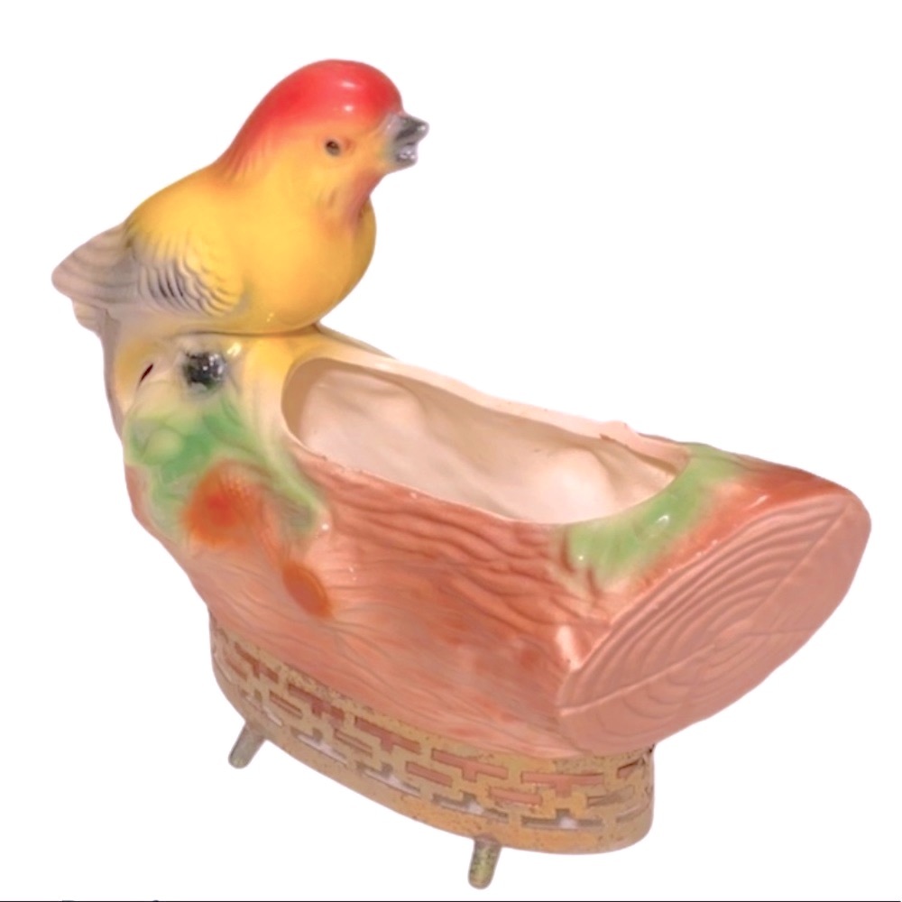VTG Maddux California Pottery | Yellow Bird Planter w/ Metal Footed Base